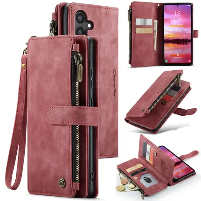 CaseMe - Hoesje geschikt voor Samsung Galaxy S24 Plus - Vintage Wallet Book Case Ritssluiting - Met Magneetsluiting - Rood