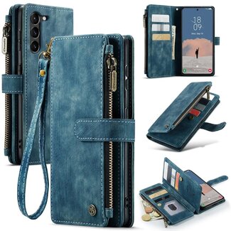 CaseMe CaseMe - Hoesje geschikt voor Samsung Galaxy S24 Ultra - Vintage Wallet Book Case Ritssluiting - Met Magneetsluiting - Blauw