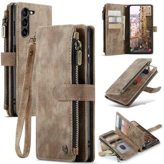 CaseMe CaseMe - Hoesje geschikt voor Samsung Galaxy S24 Ultra - Vintage Wallet Book Case Ritssluiting - Met Magneetsluiting - Bruin