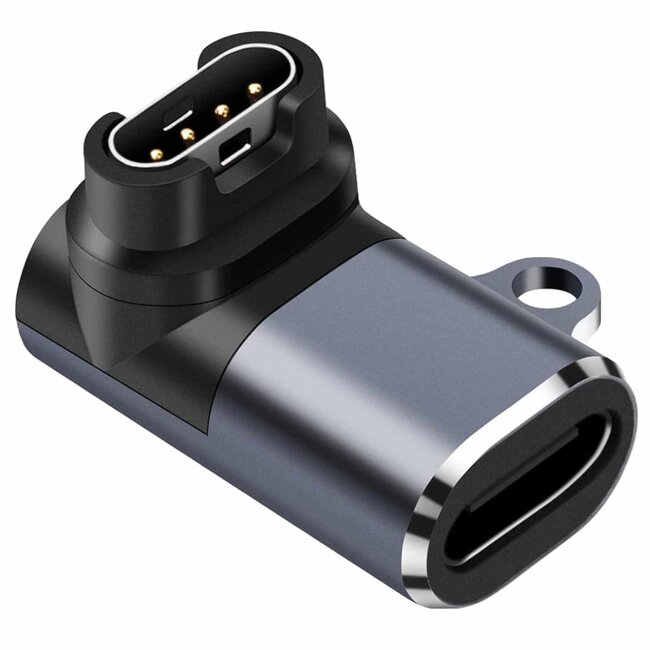 Case2go - USB-C naar Garmin adapter - 90 graden Oplaad Connector - Smartwatch - USB Adapter - Oplader - Zwart