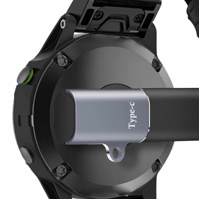 Case2go - USB-C naar adapter geschikt voor Garmin - 90 graden Oplaad Connector - Smartwatch - USB Adapter - Oplader - Zwart