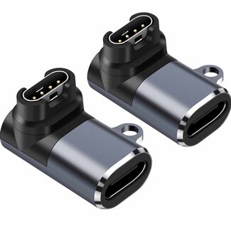 Case2go 2-Pack - 90 graden Oplaad Connector geschikt voor Garmin Smartwatch - USB-C naar Garmin voeding adapter - USB Adapter - Oplader - Zwart