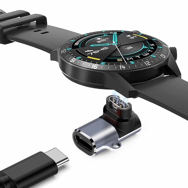 2-Pack - 90 graden Oplaad Connector geschikt voor Garmin Smartwatch - USB-C naar Garmin voeding adapter - USB Adapter - Oplader - Zwart