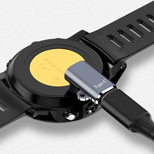 2-Pack - 90 graden Oplaad Connector geschikt voor Garmin Smartwatch - USB-C naar Garmin voeding adapter - USB Adapter - Oplader - Zwart