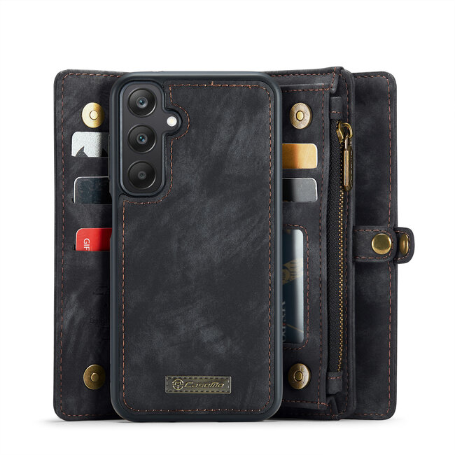 CaseMe - Telefoonhoesje geschikt voor Samsung Galaxy A25 - 2 in 1 Book Case en Back Cover - Zwart