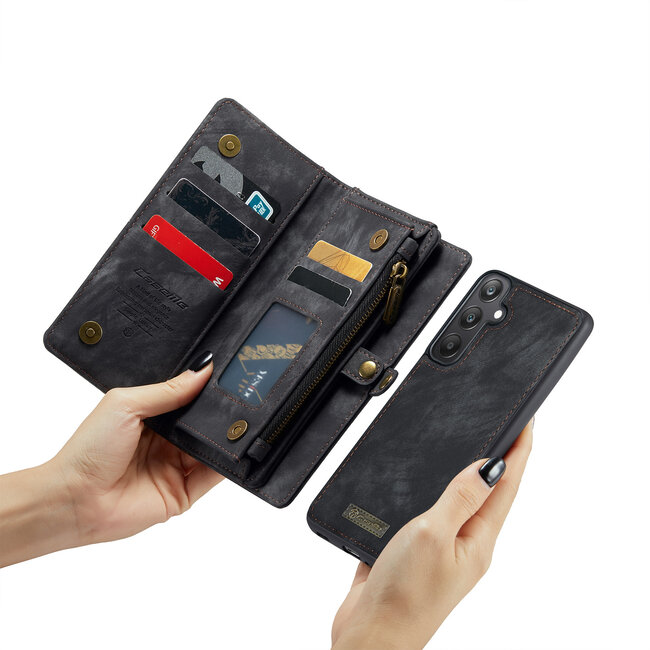 CaseMe - Telefoonhoesje geschikt voor Samsung Galaxy A25 - 2 in 1 Book Case en Back Cover - Zwart
