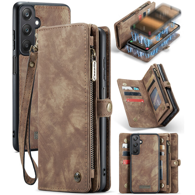 CaseMe - Telefoonhoesje geschikt voor Samsung Galaxy A25 - 2 in 1 Book Case en Back Cover - Bruin