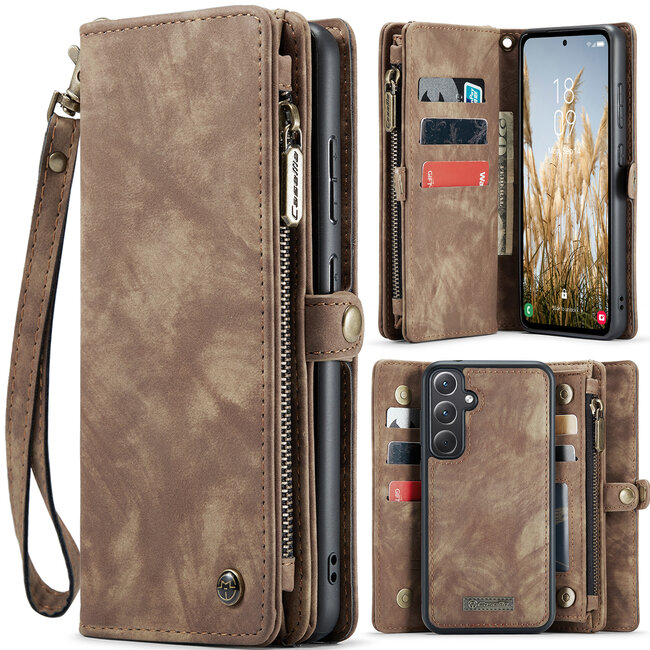 CaseMe - Telefoonhoesje geschikt voor Samsung Galaxy A35 - 2 in 1 Book Case en Back Cover - Bruin
