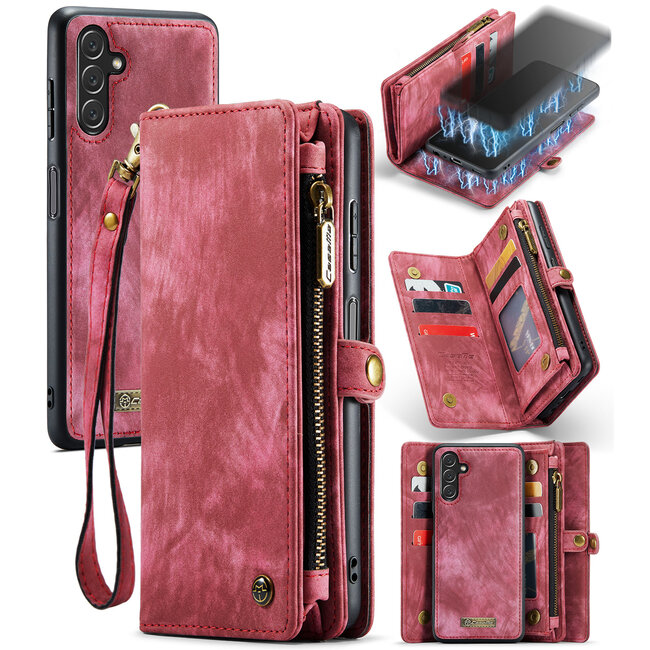 CaseMe - Telefoonhoesje geschikt voor Samsung Galaxy A55 - 2 in 1 Book Case en Back Cover - Rood