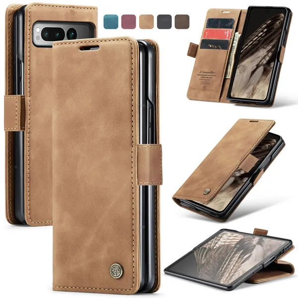 Caseme - Telefoonhoesje geschikt voor Google Pixel Fold - Wallet Book Case - Met Magnetische Sluiting - Licht Bruin afbeelding