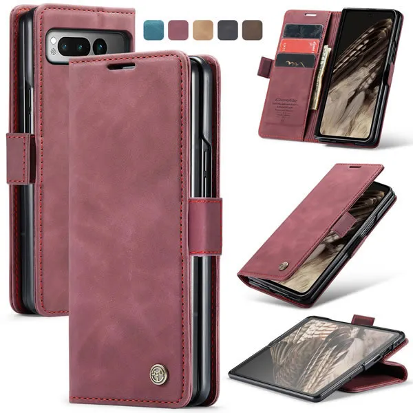 Caseme - Telefoonhoesje geschikt voor Google Pixel Fold - Wallet Book Case - Met Magnetische Sluiting - Rood afbeelding