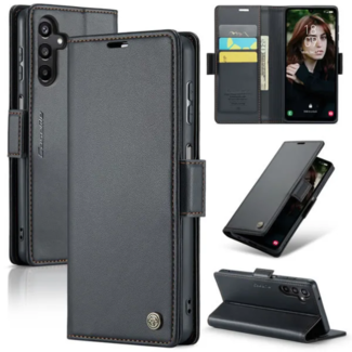 CaseMe CaseMe - Hoesje geschikt voor Samsung Galaxy A55 5G - Retro Wallet Book Case - Met Magnetische Sluiting - Zwart