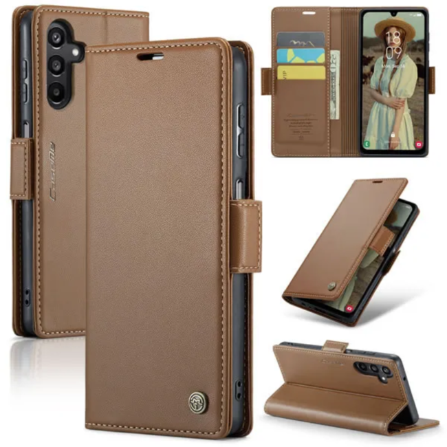 CaseMe - Hoesje geschikt voor Samsung Galaxy A35 5G - Retro Wallet Book Case - Met Magnetische Sluiting - Bruin