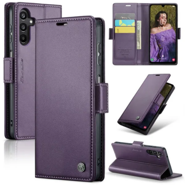 CaseMe - Hoesje geschikt voor Samsung Galaxy A25 5G - Retro Wallet Book Case - Met Magnetische Sluiting - Paars