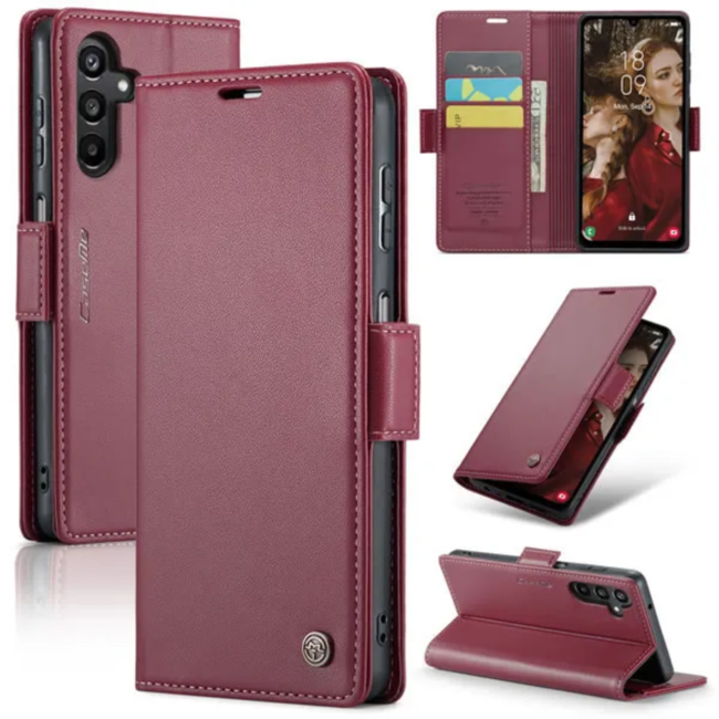 CaseMe - Hoesje geschikt voor Samsung Galaxy A35 5G - Retro Wallet Book Case - Met Magnetische Sluiting - Rood