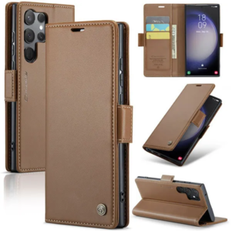 CaseMe CaseMe - Hoesje geschikt voor Samsung Galaxy S24 Ultra - Retro Wallet Book Case - Met Magnetische Sluiting - Bruin