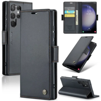 CaseMe CaseMe - Hoesje geschikt voor Samsung Galaxy S24 Ultra  - Retro Wallet Book Case - Met Magnetische Sluiting - Zwart