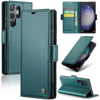 CaseMe CaseMe - Hoesje geschikt voor Samsung Galaxy S24 Ultra - Retro Wallet Book Case - Met Magnetische Sluiting - Groen
