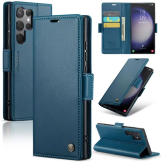 CaseMe CaseMe - Hoesje geschikt voor Samsung Galaxy S24 Ultra - Retro Wallet Book Case - Met Magnetische Sluiting - Blauw