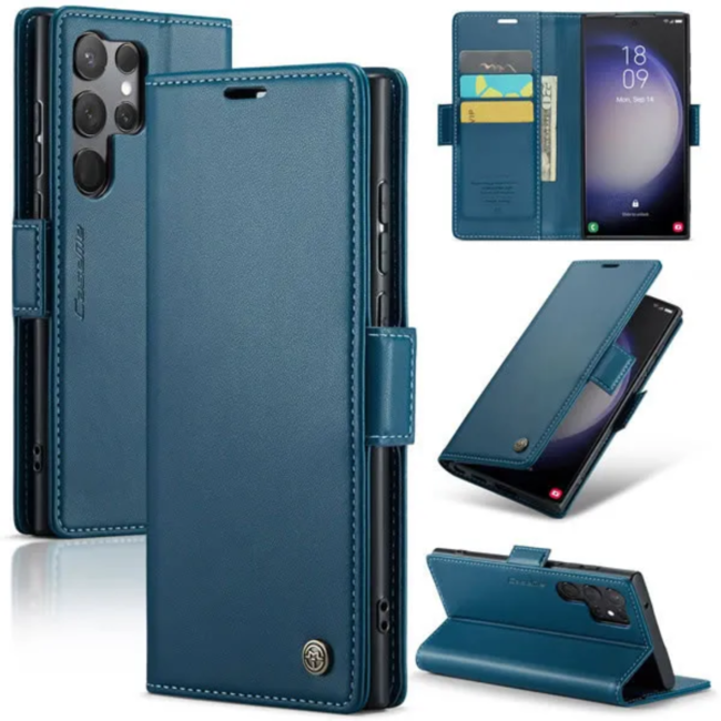CaseMe - Hoesje geschikt voor Samsung Galaxy S24 Ultra - Retro Wallet Book Case - Met Magnetische Sluiting - Blauw