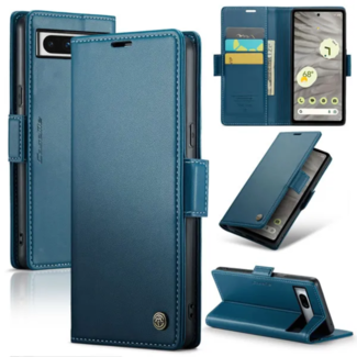 CaseMe CaseMe - Hoesje geschikt voor Google Pixel 7A - Retro Wallet Book Case - Met Magnetische Sluiting - Blauw