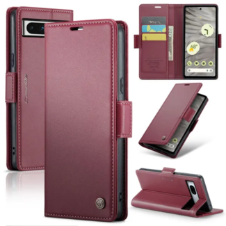 CaseMe CaseMe - Hoesje geschikt voor Google Pixel 7A - Retro Wallet Book Case - Met Magnetische Sluiting - Rood