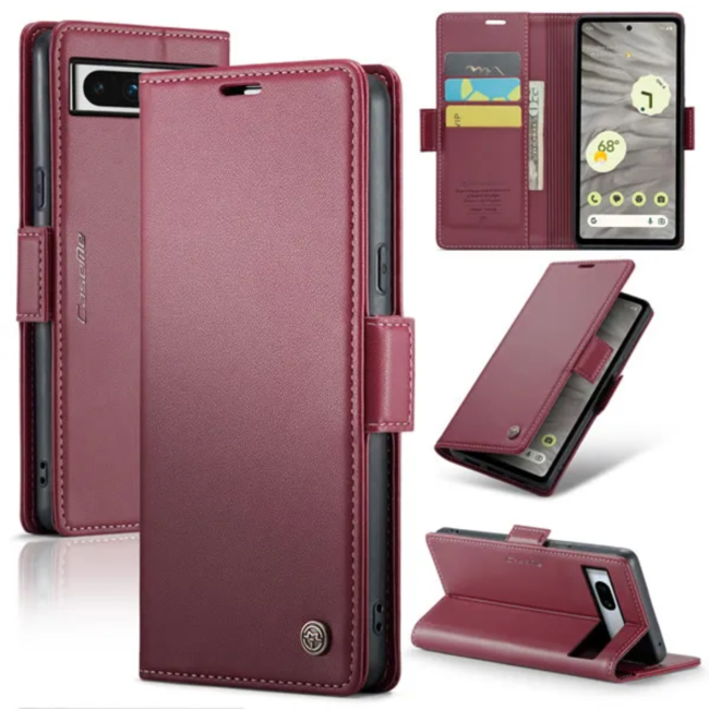 CaseMe - Hoesje geschikt voor Google Pixel 7A - Retro Wallet Book Case - Met Magnetische Sluiting - Rood