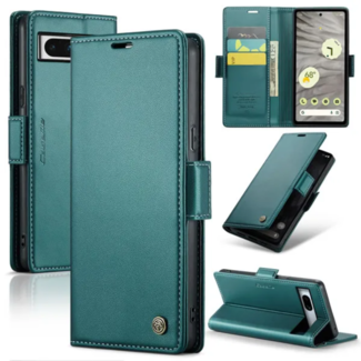CaseMe CaseMe - Hoesje geschikt voor Google Pixel 7A - Retro Wallet Book Case - Met Magnetische Sluiting - Groen