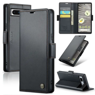 CaseMe CaseMe - Hoesje geschikt voor Google Pixel 7A  - Retro Wallet Book Case - Met Magnetische Sluiting - Zwart
