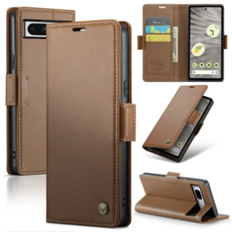 CaseMe CaseMe - Hoesje geschikt voor Google Pixel 7A - Retro Wallet Book Case - Met Magnetische Sluiting - Bruin