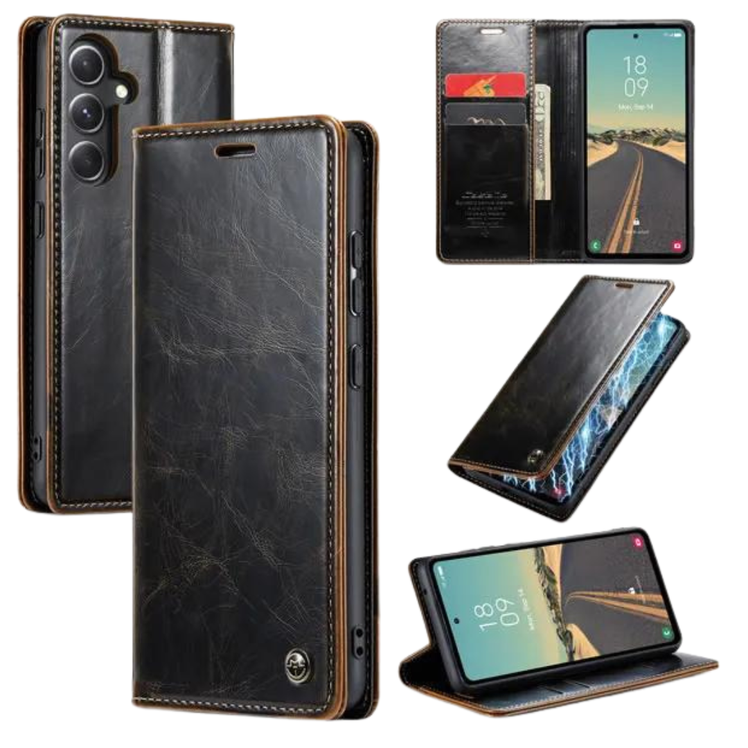 CaseMe - Telefoonhoesje geschikt voor Samsung Galaxy S23 FE - Flip Wallet Case - Magneetsluiting - Donker Bruin afbeelding