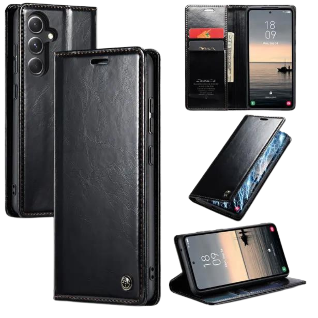 CaseMe - Telefoonhoesje geschikt voor Samsung Galaxy S23 FE - Flip Wallet Case - Magneetsluiting - Zwart afbeelding