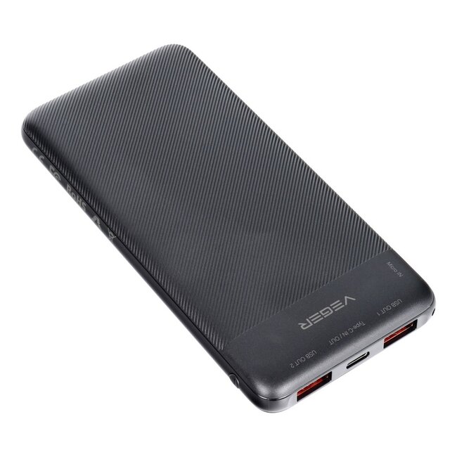 Veger - Powerbank 10000 mAH - 2x USB / 1x USB-C / 1x Micro USB - Snel laden 3.0 - 20W - Zwart