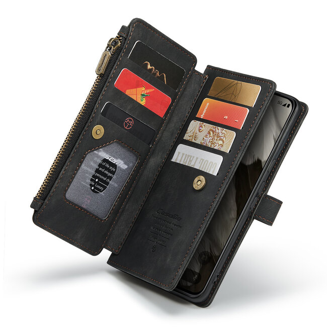 CaseMe - Hoesje geschikt voor Google Pixel 8A - Vintage Wallet Book Case Ritssluiting - Met Magneetsluiting - Zwart
