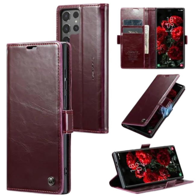 CaseMe - Telefoonhoesje geschikt voor Samsung Galaxy S24 Ultra - Flip Wallet Case - Magneetsluiting - Rood