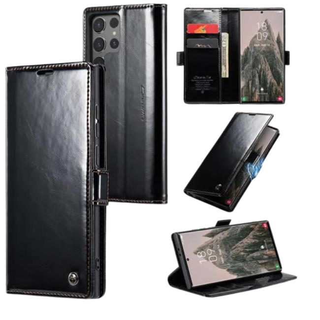 CaseMe - Telefoonhoesje geschikt voor Samsung Galaxy S24 Ultra - Flip Wallet Case - Magneetsluiting - Zwart