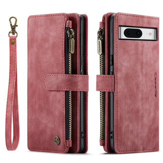 CaseMe CaseMe - Hoesje geschikt voor Google Pixel 8A - Vintage Wallet Book Case Ritssluiting - Met Magneetsluiting - Rood