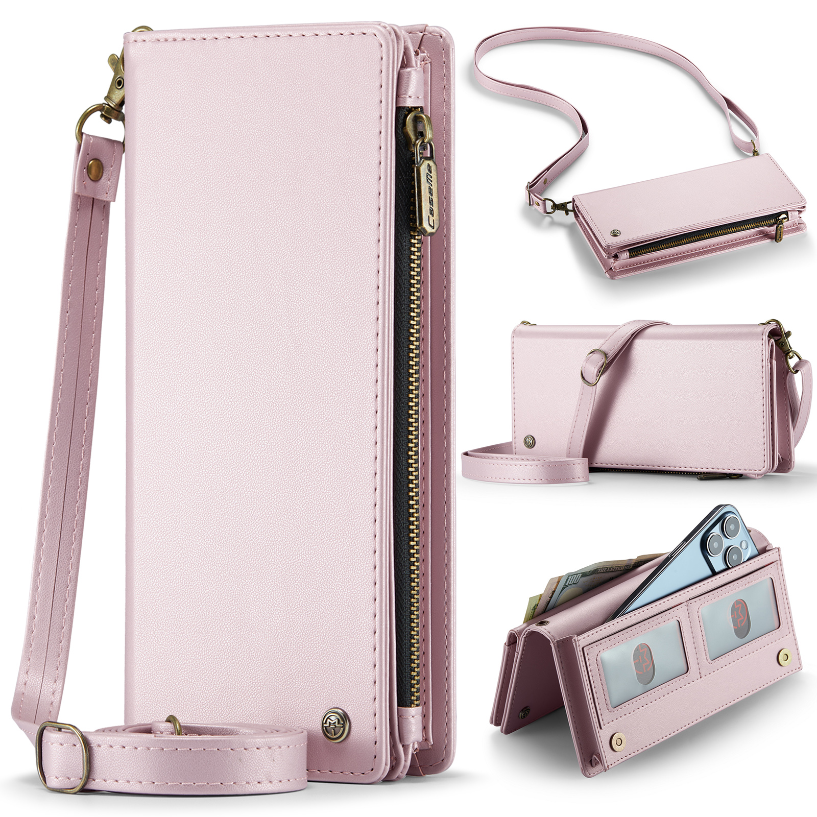 Caseme - Heuptas voor dames - Telefoontasje - Schoudertas dames - Ruimte voor pasjes en briefgeld - Verstelbaar koord - Roze afbeelding