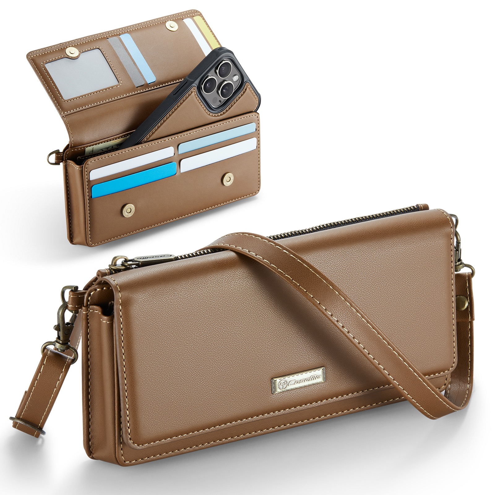 Caseme - Heuptas voor dames - Telefoontasje - Met Magnetische sluiting - Verstelbaar koord - Ruimte voor Extra pasjes - Bruin afbeelding
