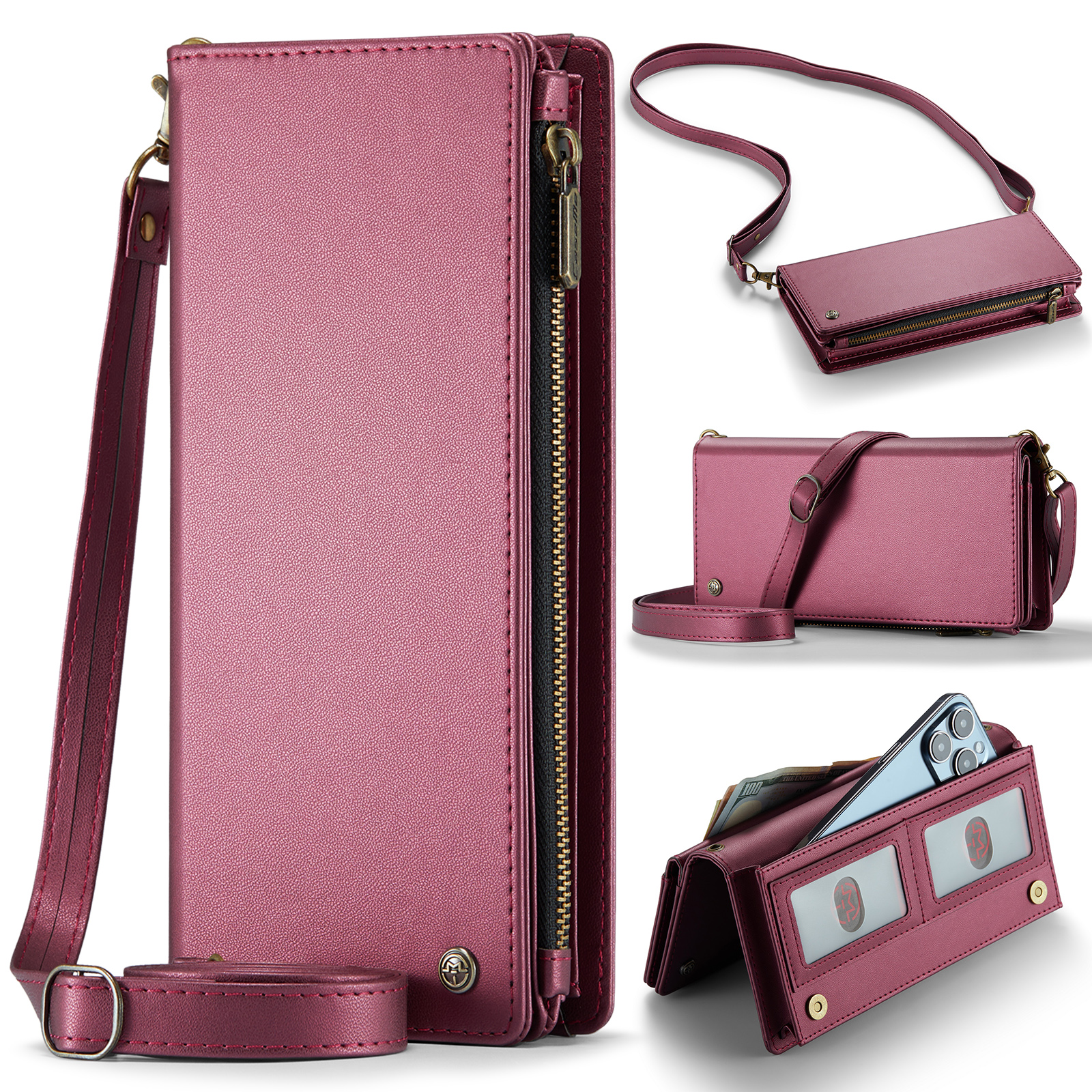 Caseme - Heuptas voor dames - Telefoontasje - Schoudertas dames - Ruimte voor pasjes en briefgeld - Verstelbaar koord - Rood afbeelding