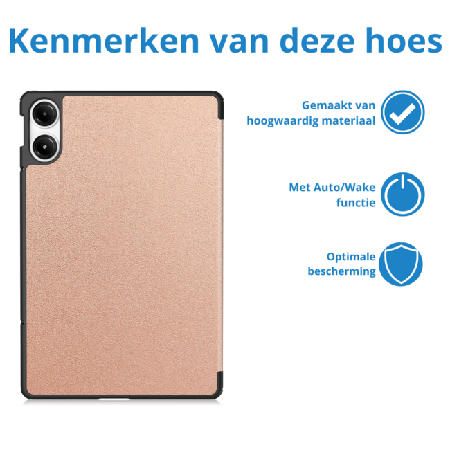 Case2go - Tablet hoes geschikt voor Xiaomi Redmi Pad Pro (2024) - Tri-fold hoes met Auto/Wake Functie - 12.1 inch - Rose Goud