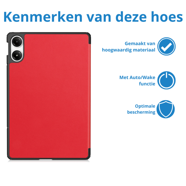 Case2go - Tablet hoes geschikt voor Xiaomi Redmi Pad Pro (2024) - Tri-fold hoes met Auto/Wake Functie - 12.1 inch - Rood