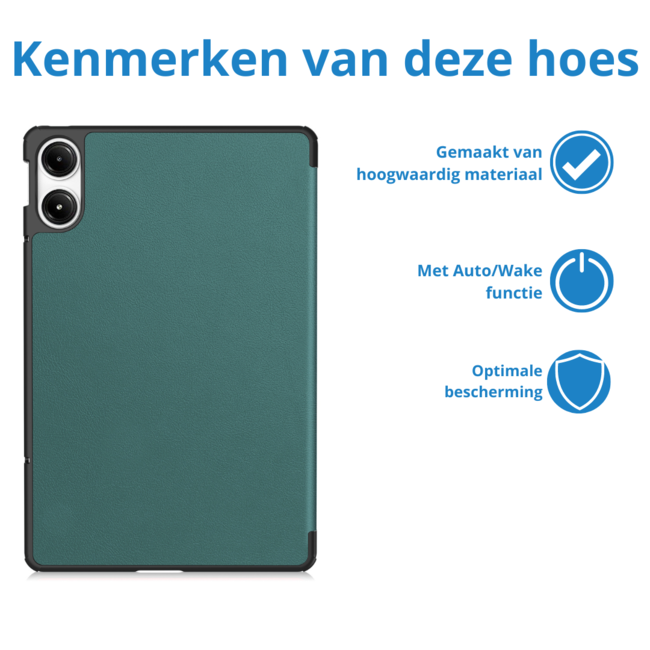 Case2go - Tablet hoes geschikt voor Xiaomi Redmi Pad Pro (2024) - Tri-fold hoes met Auto/Wake Functie - 12.1 inch - Donker Groen
