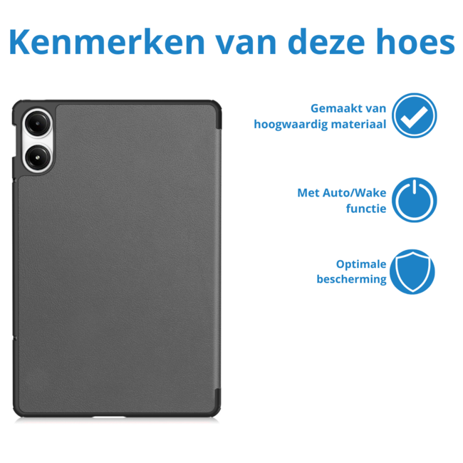 Case2go - Tablet hoes geschikt voor Xiaomi Redmi Pad Pro (2024) - Tri-fold hoes met Auto/Wake Functie - 12.1 inch - Grijs