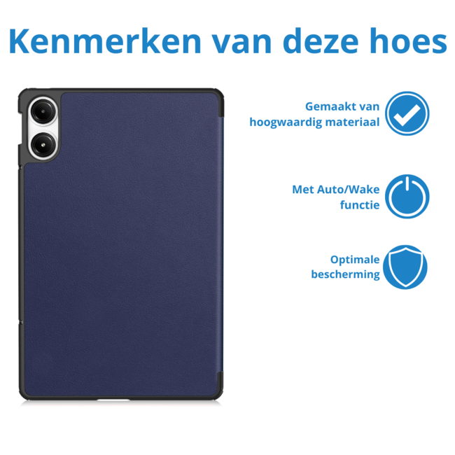Case2go - Tablet hoes geschikt voor Xiaomi Redmi Pad Pro (2024) - Tri-fold hoes met Auto/Wake Functie - 12.1 inch - Donker Blauw