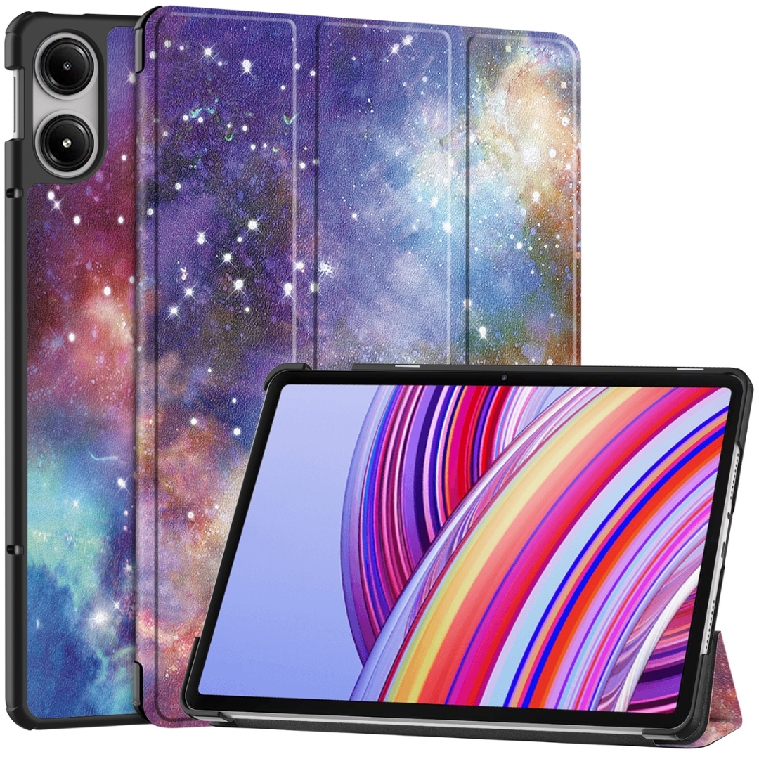 Case2go - Tablet hoes geschikt voor Xiaomi Redmi Pad Pro (2024) - Tri-fold hoes met Auto/Wake Functie - 12.1 inch - Galaxy afbeelding