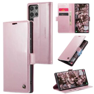 CaseMe CaseMe - Telefoonhoesje geschikt voor Samsung Galaxy S24 Ultra - Flip Wallet Case - Magneetsluiting - Roze