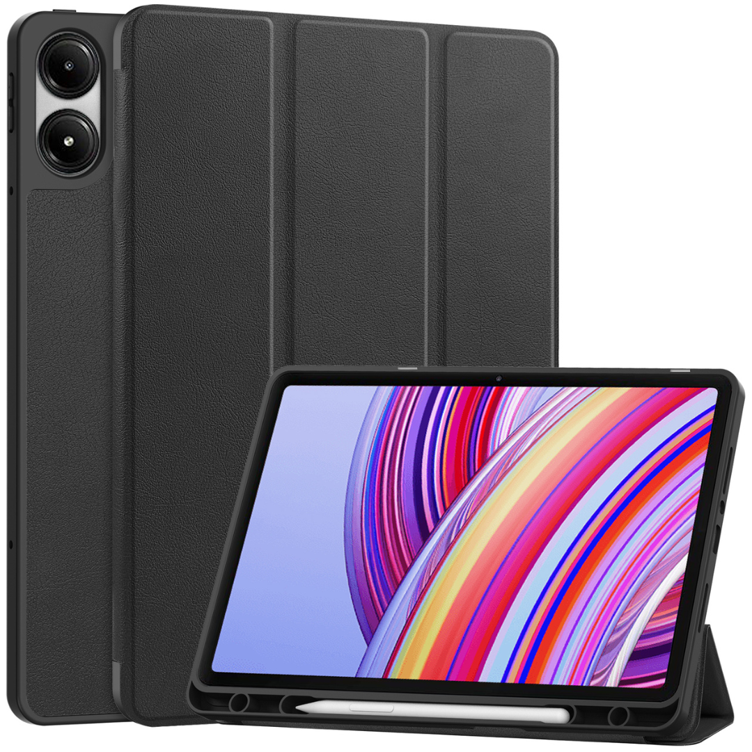 Case2go - Tablet hoes geschikt voor Xiaomi Redmi Pad Pro (2024) - Tri-fold Case met Auto/Wake Functie  - Met Pencil houder - 12.1 Inch - Zwart afbeelding