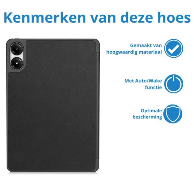 Case2go - Tablet hoes geschikt voor Xiaomi Redmi Pad Pro (2024) - Tri-fold Case met Auto/Wake Functie  - Met Pencil houder - 12.1 Inch - Zwart
