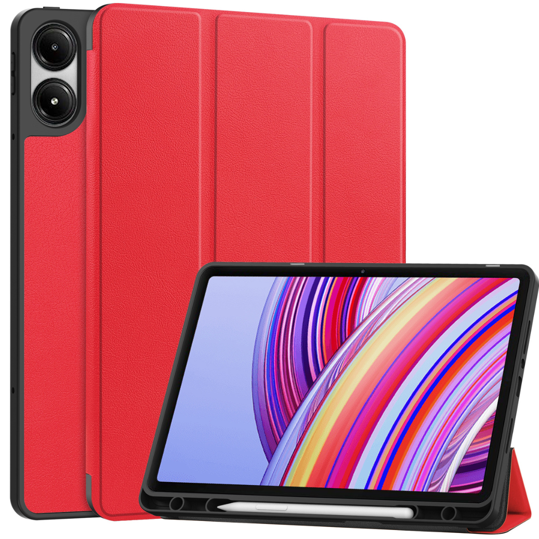 Case2go - Tablet hoes geschikt voor Xiaomi Redmi Pad Pro (2024) - Tri-fold Case met Auto/Wake Functie - Met Pencil houder - 12.1 Inch - Rood afbeelding